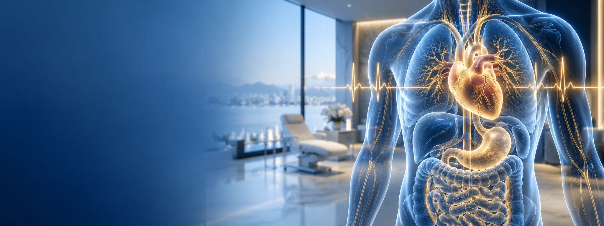 Visualización médica del corazón, el aparato digestivo y el metabolismo